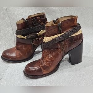Freebird Brown Leather Boots with Cream Woven Detail and Concho Accents